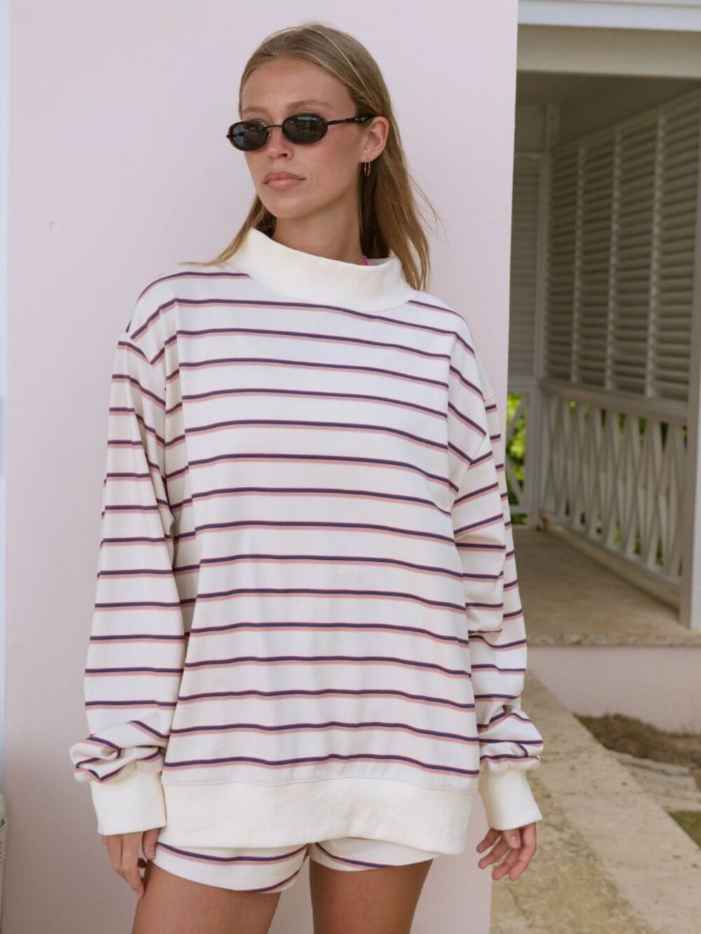 NEW PARKE Summerland Striped Mockneck Pullover S/M